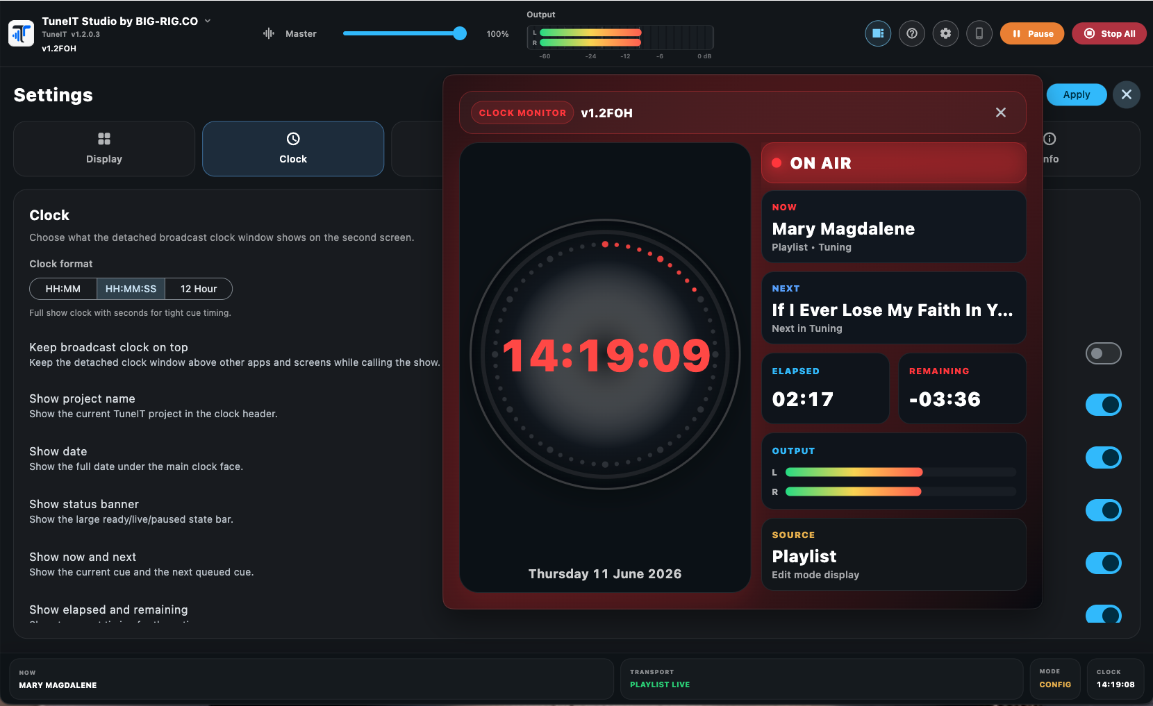 TuneIT detached broadcast clock